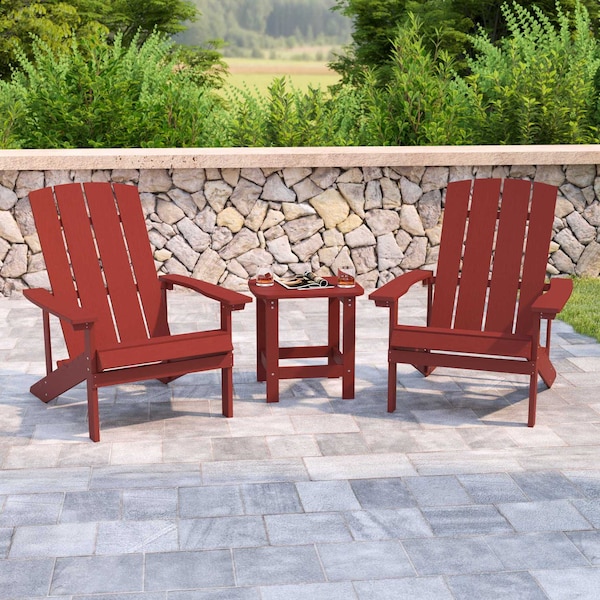 Flash Furniture Red Adirondack Side Table and 2 Chair Set JJ-C14501-2-T14001-RED-GG - main